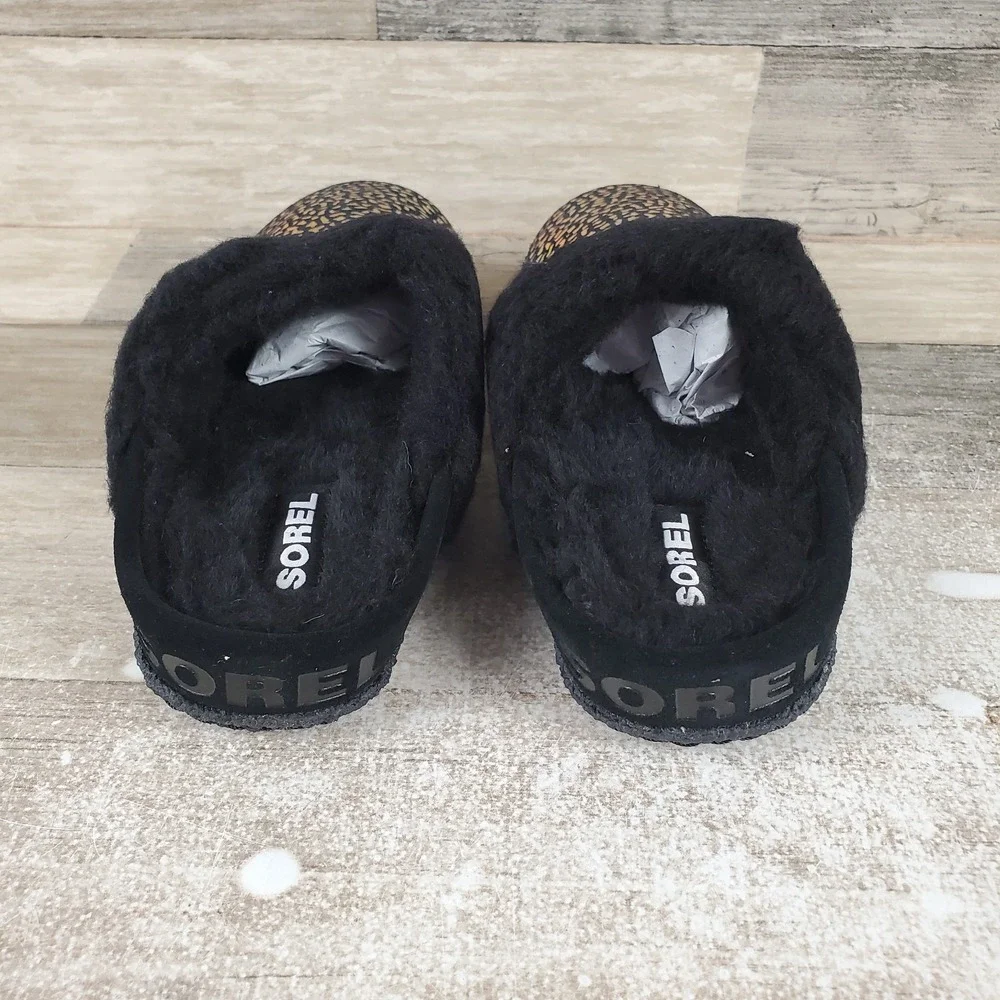 Sorel Nakiska Slide II Kids Shoes Sz 3 Black Sea Salt Faux Fur Lined Slippers